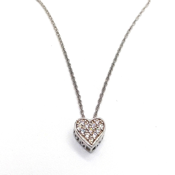 Sterling Silver Pave Cubic Zirconia Heart "MOM" Pendant Necklace - Picture 3 of 8